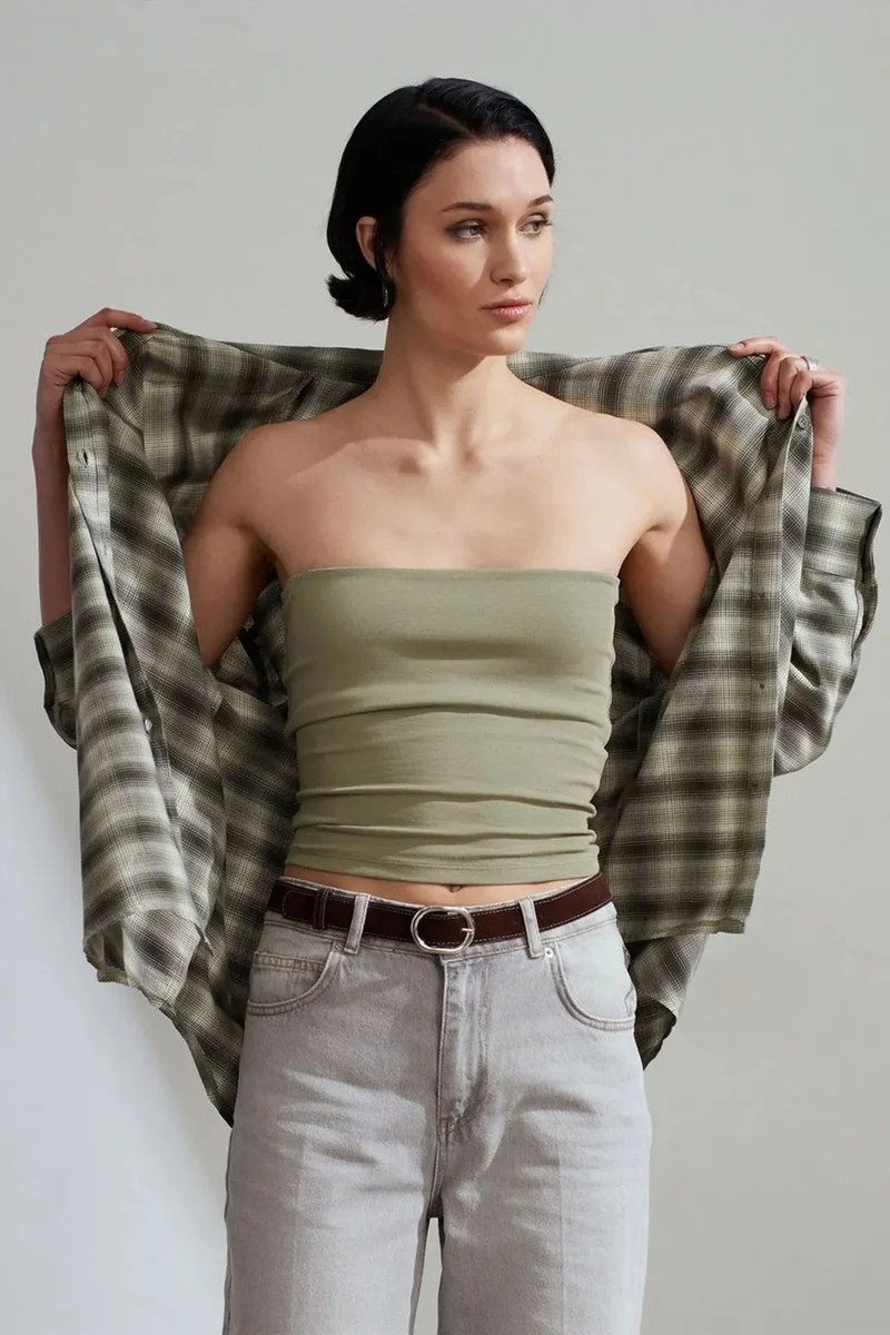 Dilvin DILVIN Strapless Bodycon Bandeau Blouse