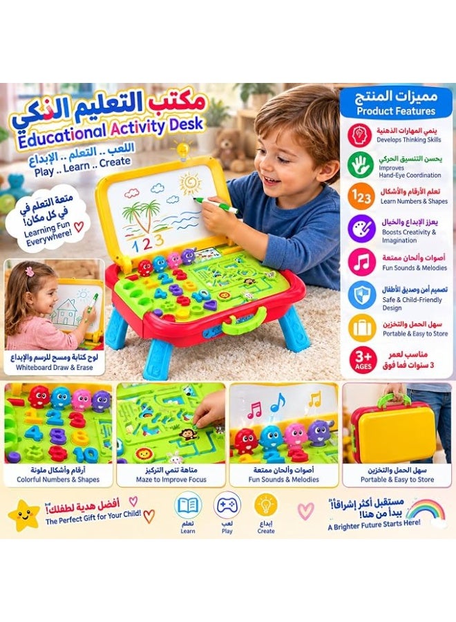 هيبوب لعبة أنشطة متعددة مع لوحة رسم وطاولة ألعاب تفاعلية وأرقام وأشكال ملونة، 8 أنشطة في تصميم واحد - Image 5