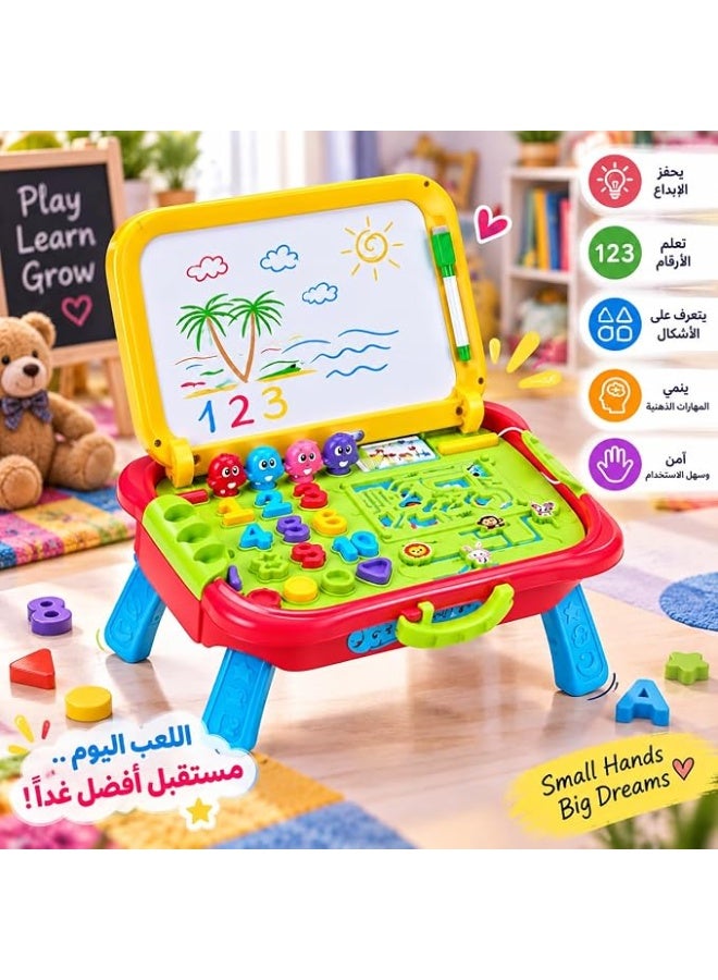 هيبوب لعبة أنشطة متعددة مع لوحة رسم وطاولة ألعاب تفاعلية وأرقام وأشكال ملونة، 8 أنشطة في تصميم واحد - Image 2