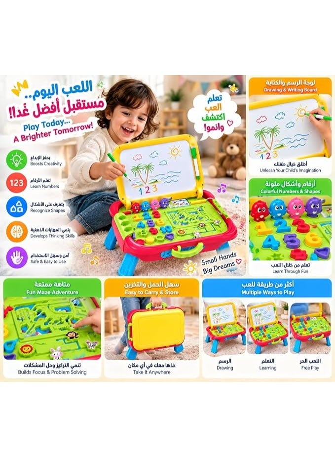 هيبوب لعبة أنشطة متعددة مع لوحة رسم وطاولة ألعاب تفاعلية وأرقام وأشكال ملونة، 8 أنشطة في تصميم واحد - Image 3