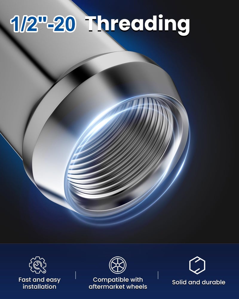 GAsupply 1/2x20 Lug Nuts 20pcs, Chrome 1/2''-20 Closed End Bulge Acorn Lug Nuts, 1.38" Tall 3/4" Hex, 60 Degree Conical/Cone Seat - Image 4