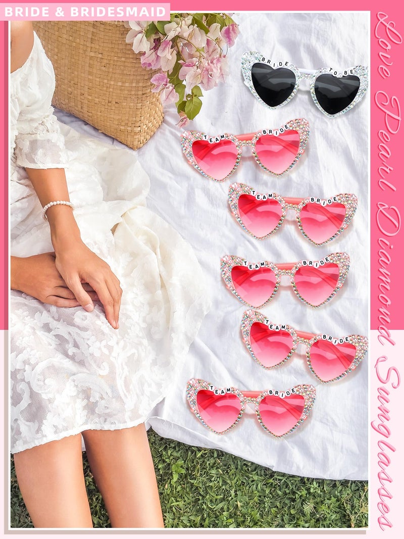 Mootycapa 6 Pcs Bride Sunglasses Bachelorette Sunglasses Party Favors for Bridesmaids for Wedding Party Bride to Be Gifts(White, Pink, Team Bride) - Image 3