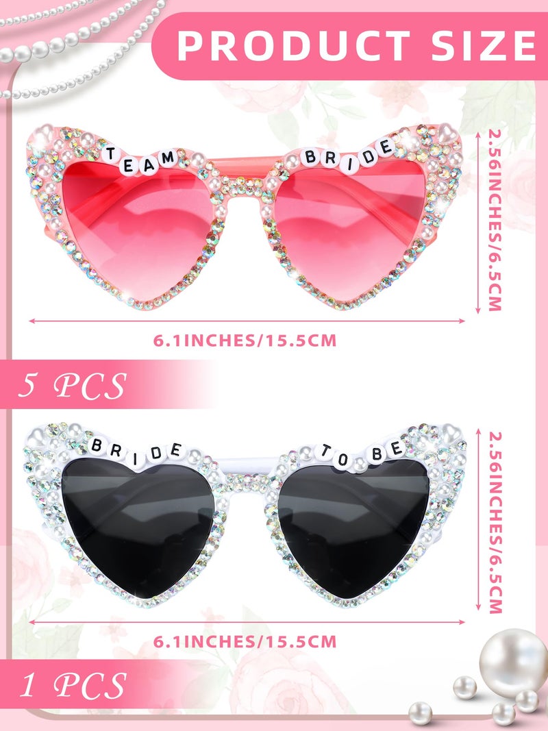 Mootycapa 6 Pcs Bride Sunglasses Bachelorette Sunglasses Party Favors for Bridesmaids for Wedding Party Bride to Be Gifts(White, Pink, Team Bride) - Image 2