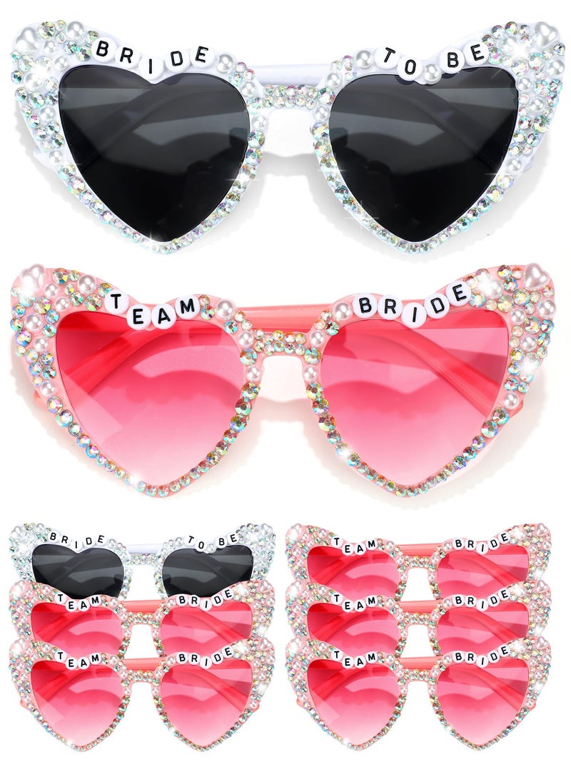 Mootycapa 6 Pcs Bride Sunglasses Bachelorette Sunglasses Party Favors for Bridesmaids for Wedding Party Bride to Be Gifts(White, Pink, Team Bride) - Image 1