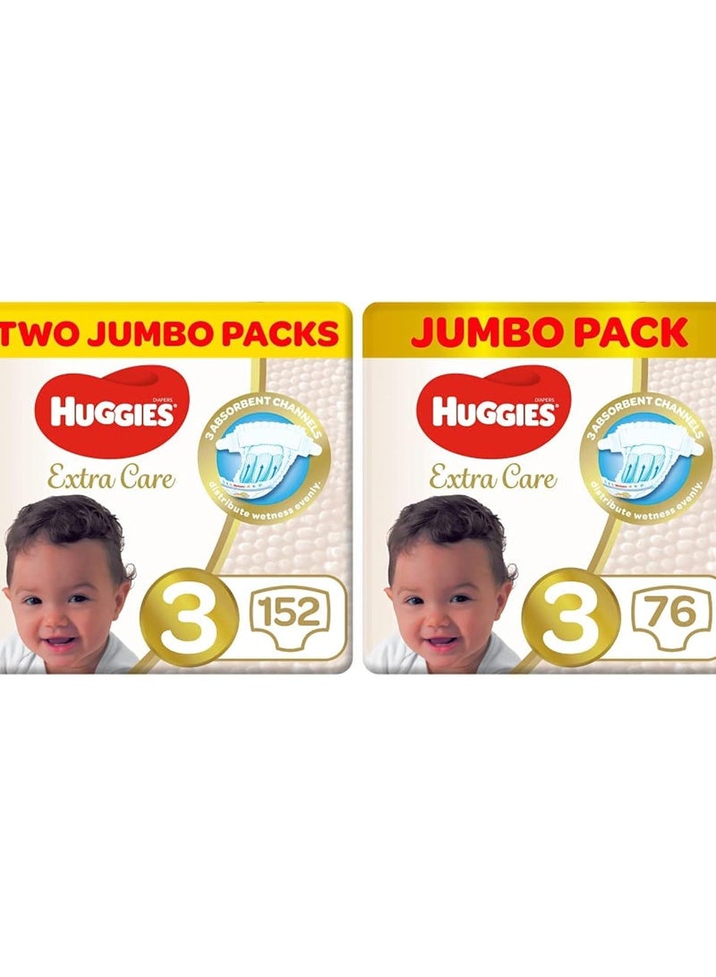 هجيز حفاضات هجيز للعناية الإضافية مقاس 3، عبوة ضخمة، 4-9 كجم، 152 حفاضة وحفاضات العناية الإضافية مقاس 3-4-9 كجم، 76 حفاضة