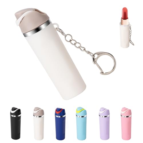Wnzary Cute Mini Cup Keychain Compatible with Owala Water Bottle, Tumbler Cup Lip Balm Holder Keychain, Mini Tumbler Key Chain (1, White) - Image 1