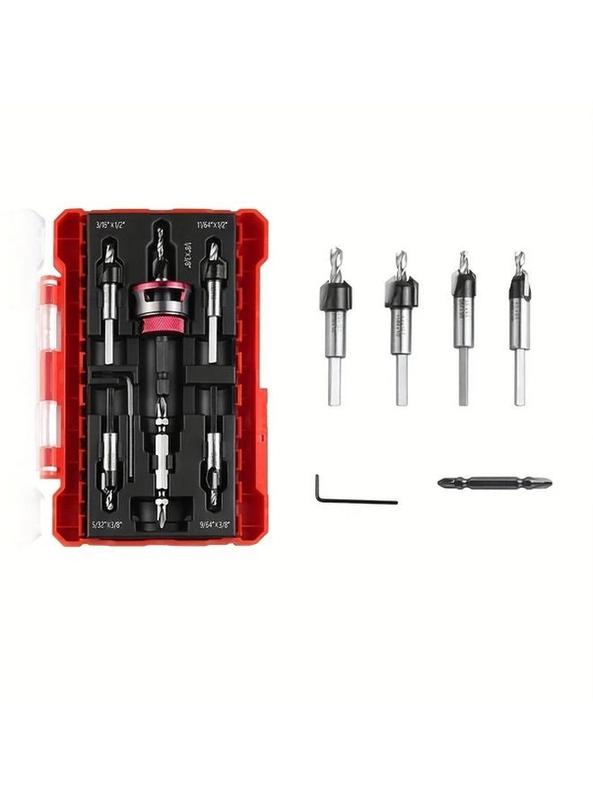 Red 5pcs High Speed Steel Drill Bit Set with Carbide Tips for Woodworking - Image 1