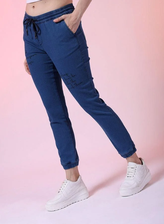 مرفوعة Freehand Women Blue Regular Fit Placement Print Joggers