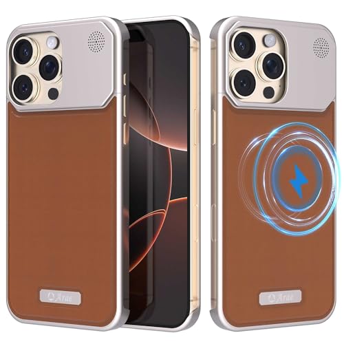 Arae Magnetic Designed for iPhone 16 Pro Case, Compatible with Magsafe, Drop Camera Protection, Anti-Scratch Slim, Luxury Leather Aluminum Case for iPhone 16 Pro 6.3 inch,Brown - Image 1