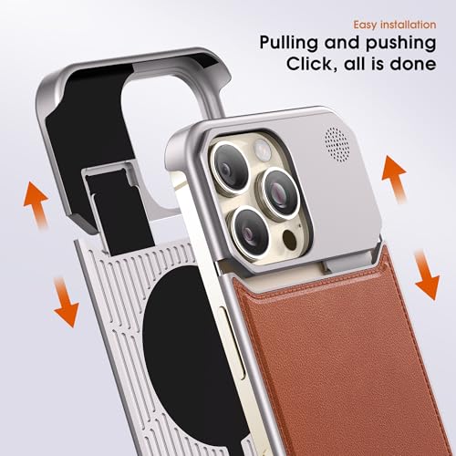 Arae Magnetic Designed for iPhone 16 Pro Case, Compatible with Magsafe, Drop Camera Protection, Anti-Scratch Slim, Luxury Leather Aluminum Case for iPhone 16 Pro 6.3 inch,Brown - Image 5