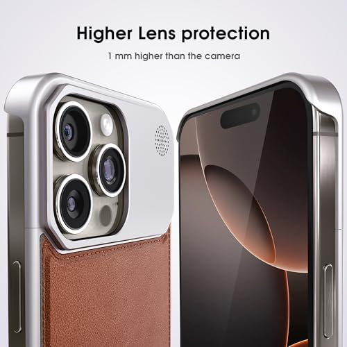 Arae Magnetic Designed for iPhone 16 Pro Case, Compatible with Magsafe, Drop Camera Protection, Anti-Scratch Slim, Luxury Leather Aluminum Case for iPhone 16 Pro 6.3 inch,Brown - Image 4