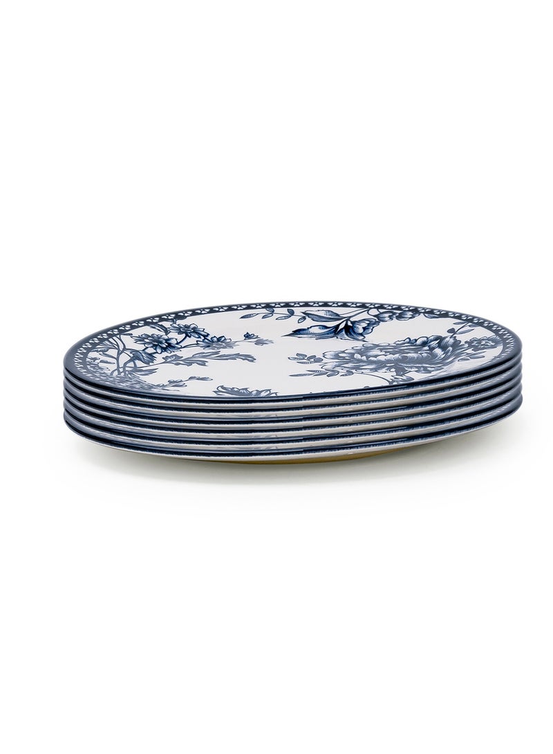 Claytan Rhapsody 8-Inch Dark Blue Floral Pattern Ceramic Salad Plate, White (set of 6) - Image 1