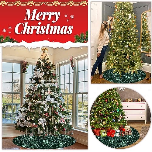 FOTSHARER Dark Green Christmas Tree Skirt 36 Inch Velvet Sequin Tree Skirt Embroidered Glitter Tree Skirts Xmas Emerald Green Tree Skirt Mat for Christmas Festive Holiday Party Tree Decorations - Image 3