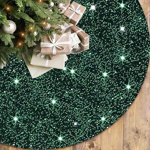 FOTSHARER Dark Green Christmas Tree Skirt 36 Inch Velvet Sequin Tree Skirt Embroidered Glitter Tree Skirts Xmas Emerald Green Tree Skirt Mat for Christmas Festive Holiday Party Tree Decorations - Image 1