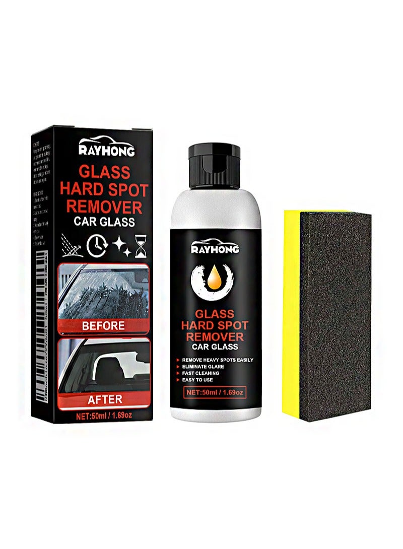 RAYHONG Glass Hard Spot Remover Car Glass Stripper Water Spot Remover Kit Removes Coating Wax Oil Film Cleaner With Sponge Stain Remover For Car Glass And Home Bathroom Glass - Image 1