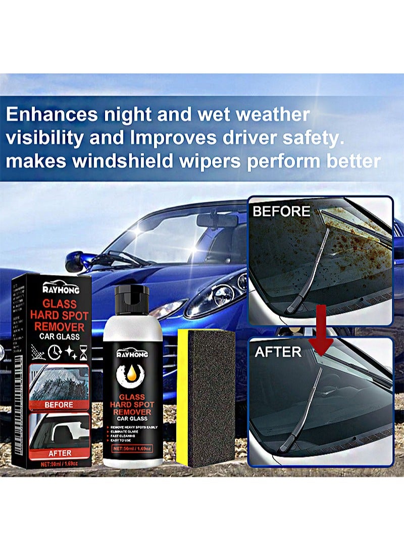 RAYHONG Glass Hard Spot Remover Car Glass Stripper Water Spot Remover Kit Removes Coating Wax Oil Film Cleaner With Sponge Stain Remover For Car Glass And Home Bathroom Glass - Image 2