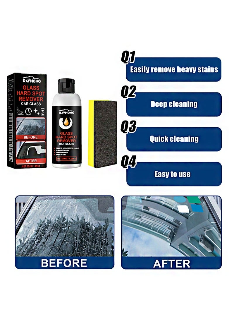 RAYHONG Glass Hard Spot Remover Car Glass Stripper Water Spot Remover Kit Removes Coating Wax Oil Film Cleaner With Sponge Stain Remover For Car Glass And Home Bathroom Glass - Image 3