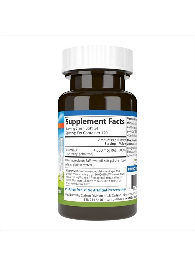 Carlson فيتامين أ، 15000 وحدة دولية بالميتات (4500 ميكروغرام RAE)، صحة الرؤية، بشرة صحية، 120 كبسولة لينة - Image 2