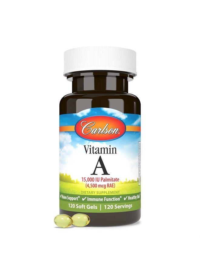 Carlson فيتامين أ، 15000 وحدة دولية بالميتات (4500 ميكروغرام RAE)، صحة الرؤية، بشرة صحية، 120 كبسولة لينة - Image 5