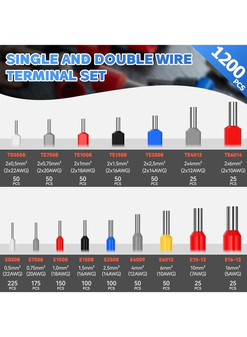 Barakah 1200pcs Ferrules Terminals Kit - 900 Single Terminal Connector and 300 Double Terminals, Insulated & Non-insulated Connectors for Electric, Industrial Use - Image 2