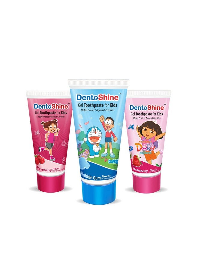 DentoShine Gel Toothpaste For Kids | Pack Of 3 Flavors (Strawberry Bubblegum & Raspberry 80G Each) - Image 1