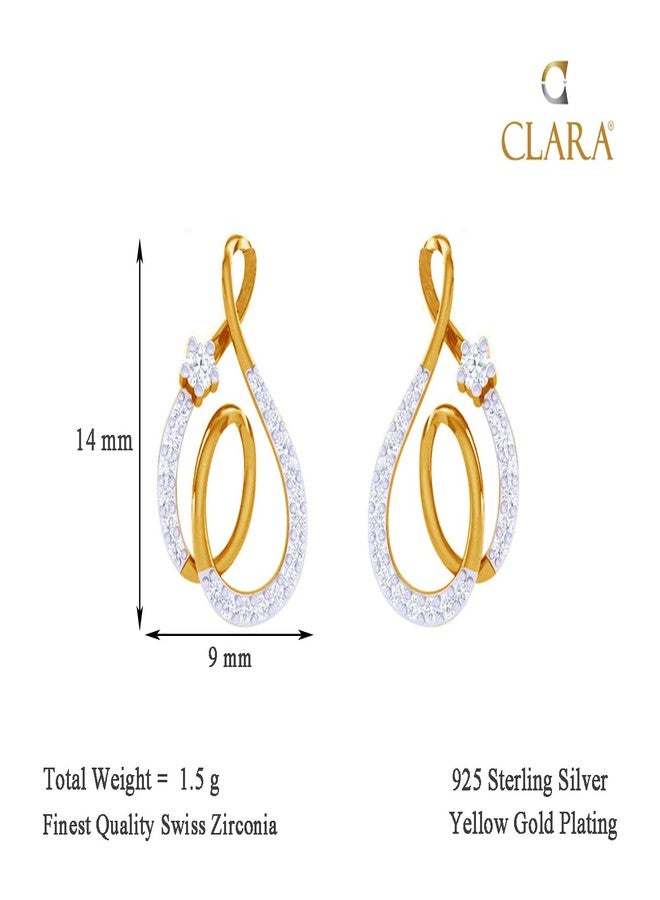 CLARA 925 Sterling Silver Flavia Earrings with Screw Back | Gold Rhodium Plated, Swiss Zirconia | Gift for Women & Girls - Image 3