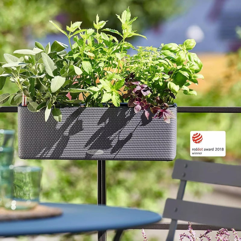 Lechuza CUBE Color Triple Self Watering Planter Garden Flower Plant Pot Indoor/Outdoor Hanging Planter with Drainage Hole Poly Resin H14 L40 W14 cm Slate - Image 2