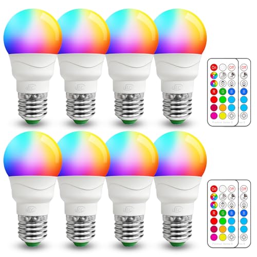 ILC RGB LED Light Bulb Color Changing Light Bulb 40W Equivalent 450LM 2700K Warm White 5W E26 Screw Base RGBW 12 Color Choices Timing Infrared Remote Control 8 Pack - Image 1