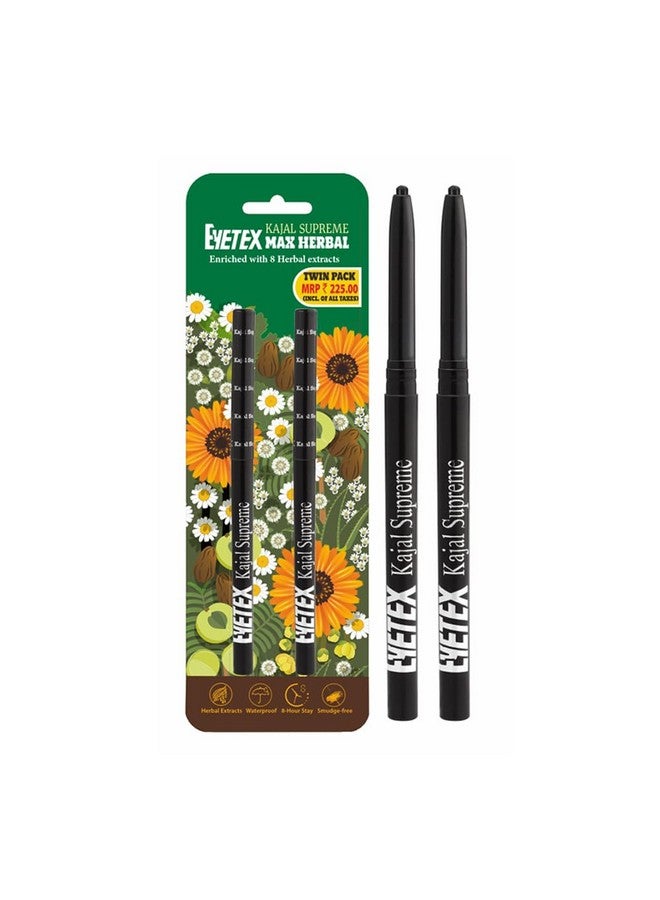 Eyetex Kajal Supreme Twin Max Herbal 0.35G Matte Black Waterresistant Up To 8Hrs Stay Irritationfree With Natural Extracts & Oils - Image 1
