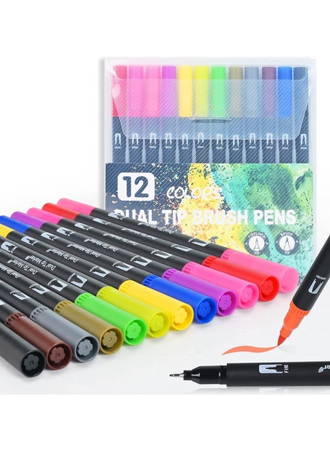 Dual Tip Brush Marker Pens, Art Pens and Supplies for Professionals and Adults, Fine Point Pen for Drawing and Sketching, Brush Tips for Painting and Calligraphy (12)