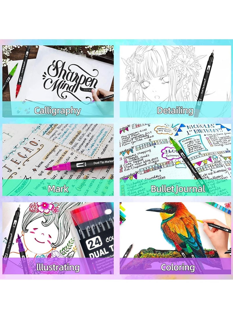 Dual Tip Brush Marker Pens, Art Pens and Supplies for Professionals and Adults, Fine Point Pen for Drawing and Sketching, Brush Tips for Painting and Calligraphy (12)  - Image 3