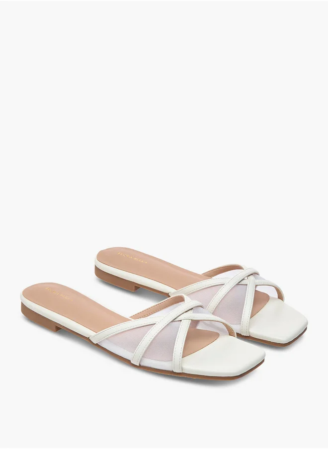 Flora Bella By Shoexpress Mesh Detail Slip-On Cross Strap Sandals