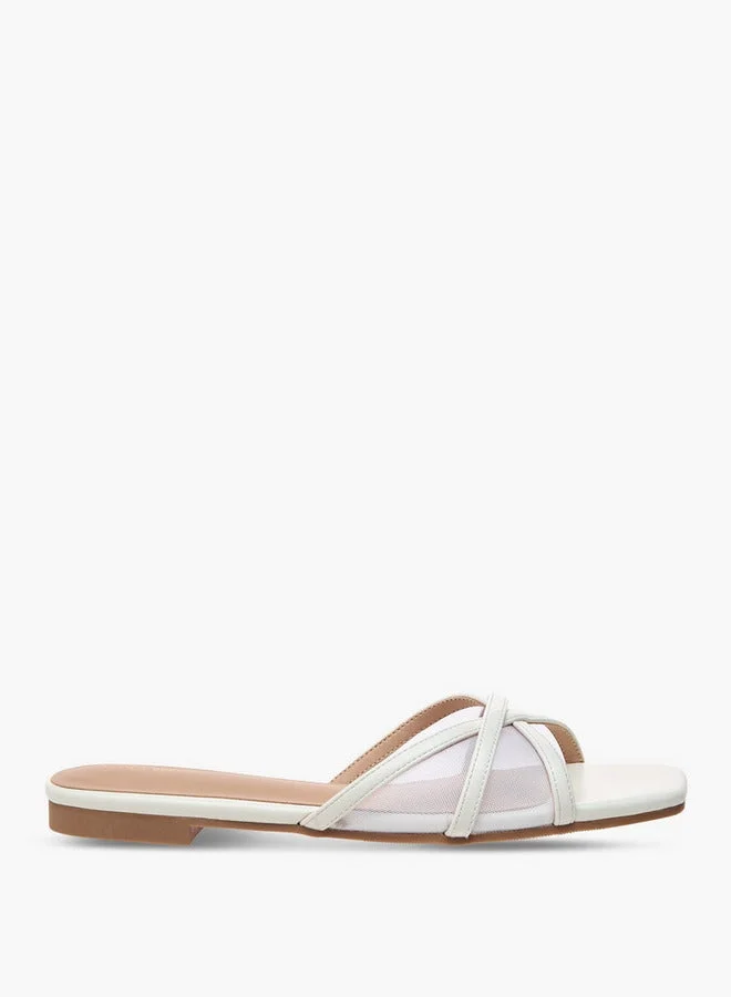 Mesh Detail Slip-On Cross Strap Sandals