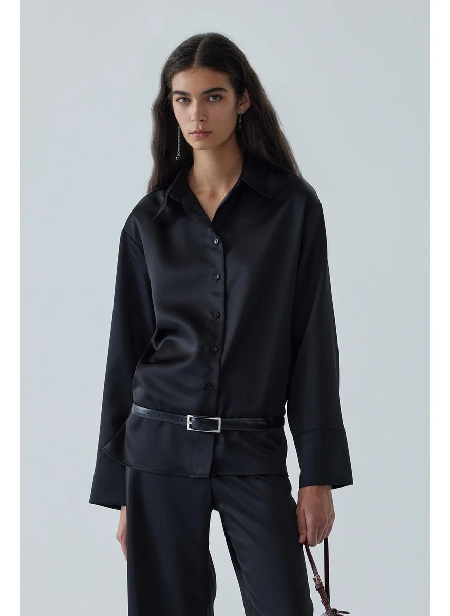 سود كوليكشن Black Pol Satin Shirt