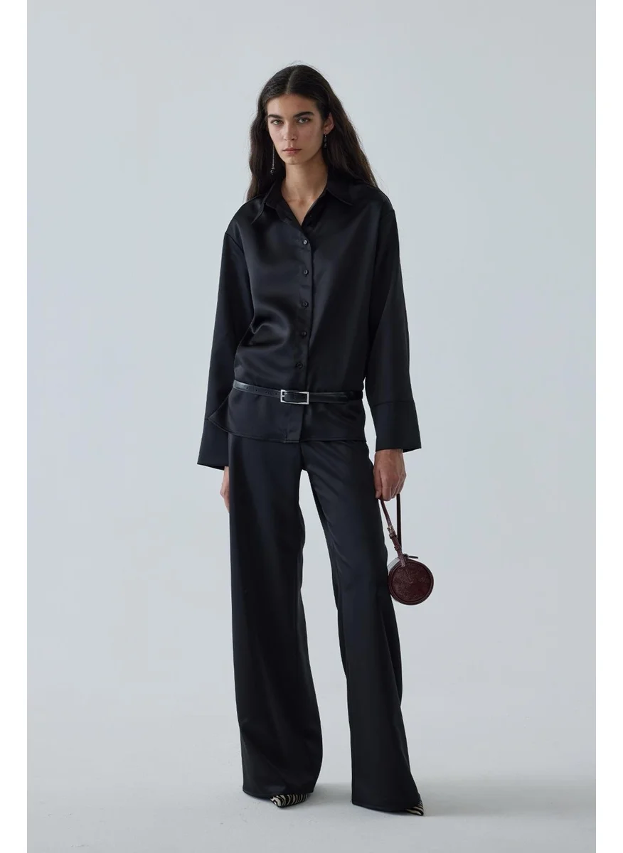 سود كوليكشن Black Pol Satin Shirt
