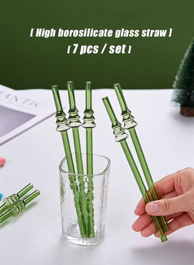 HOMESTAR 7 Pcs/Set Glass Straws, High Borosilicate Glass Straw Reusable Transparent Green Multi Colored Straws for Coffee, Milk and Tea Straws 20cm - Image 1