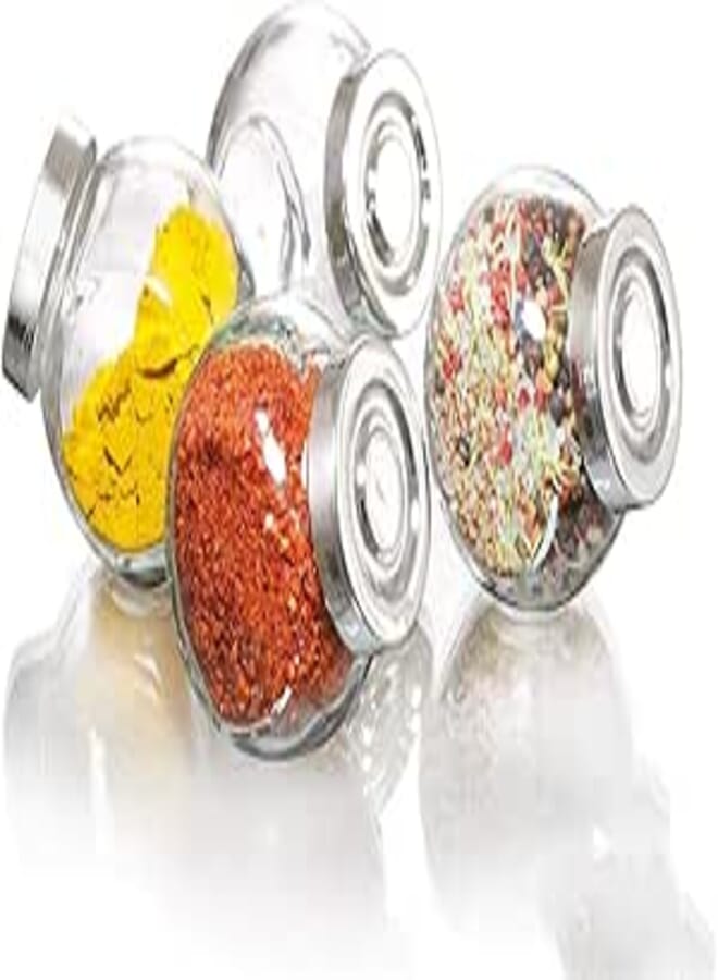 PRITHA'S HOUSE Set of 4 Spice Glass Storage Jar for Masalas, Dry Fruits, Mouth Fresheners Storage Jar and Container With Rust Proof Air Tight Lid 200ml