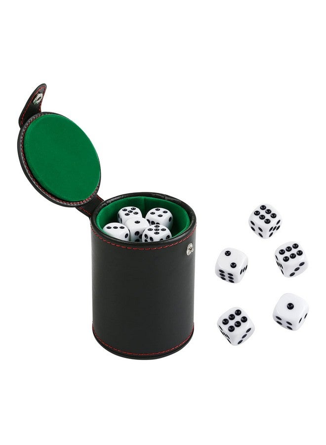 GWHOLE Leather Dice Cup Set with Storage Compartment Felt Lining Shaker with 5 Dot Dices for Farkle Yahtzee Games Playing Birthday Gift, Green - Image 1