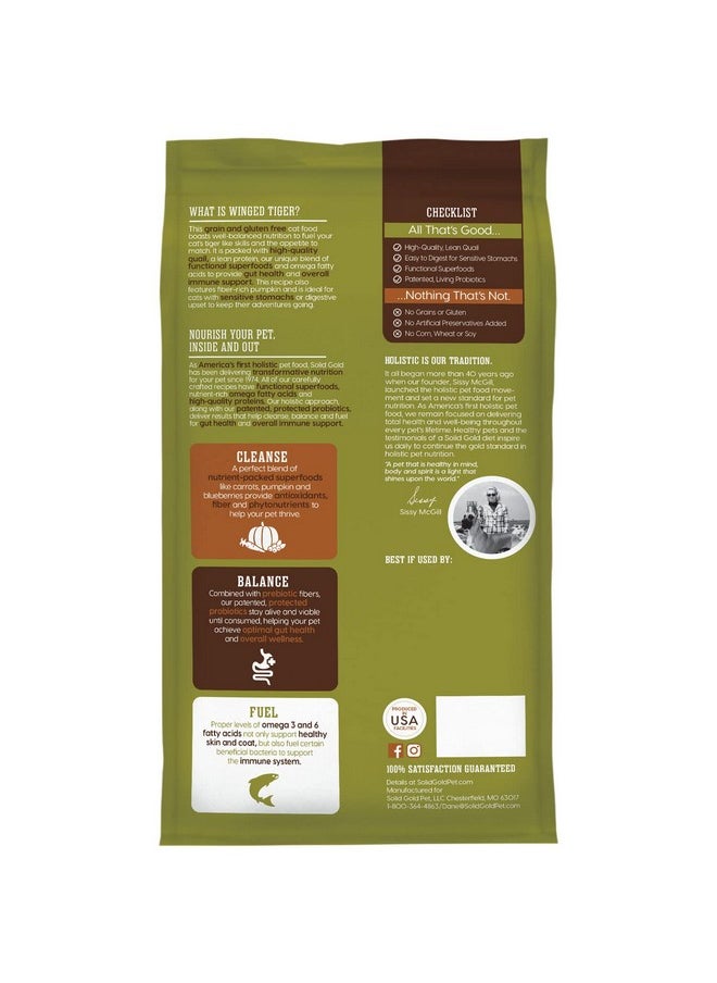solid gold - Sensitive Stomach Dry Cat Food  Made With Real Quail & Pumpkin  Winged Tiger Grain Free Cat Food Sensitive Stomach For Adult & Senior Cats  Supports Immune & Digestive Health  6Lb - Image 1
