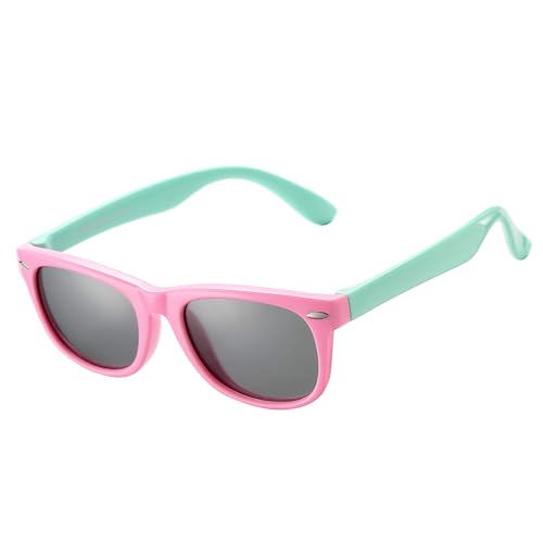 AZorb Kids Polarized Sunglasses TPEE Rubber Flexible Frame for Boys Girls Age 3-8, 100% UV Protection (Pink Frame) - Image 1