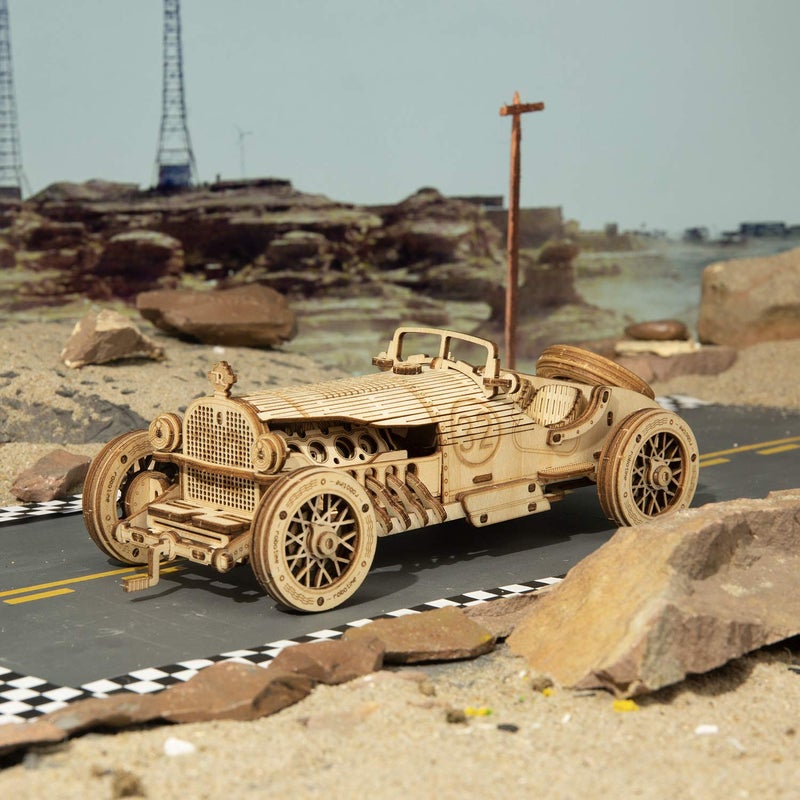 ROKR Model Car Kits Wooden 3D Puzzles Model Kits for Adults Educational Brain Teaser Assembly Model, Desk Decor/DIY Hobbies/Gifts (Grand Prix Car) - Image 4