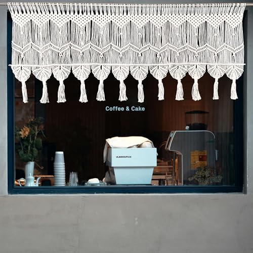 kiido Boho Valance Macrame Curtains for Windows Macrame Valance for Bedroom Livingroom Boho Decor Wall Hanging-51 W x 22" L - Image 1