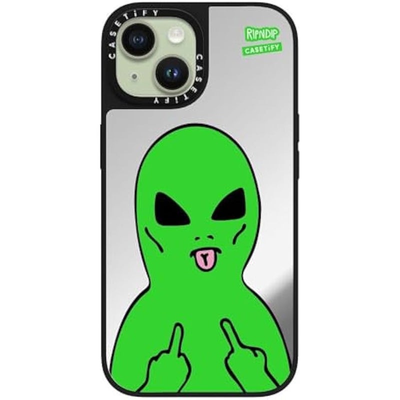 Casetify Mirror Case for iPhone 15 【RipNDip Colab/Reflective / 4.9ft Drop Protection/Compatible with Magsafe】 - Lord Alien - Silver on Black - Image 3