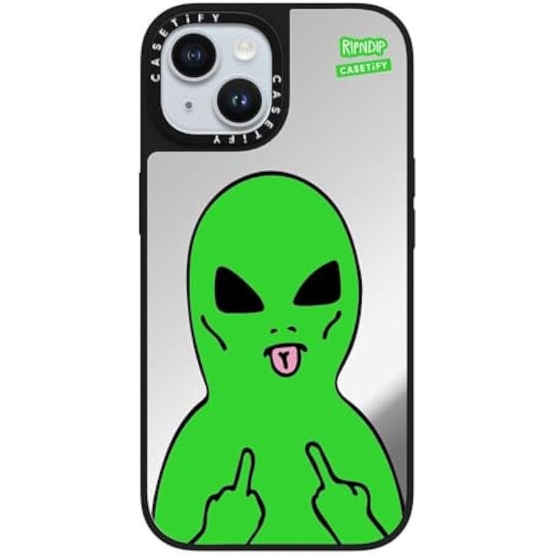 Casetify Mirror Case for iPhone 15 【RipNDip Colab/Reflective / 4.9ft Drop Protection/Compatible with Magsafe】 - Lord Alien - Silver on Black - Image 4