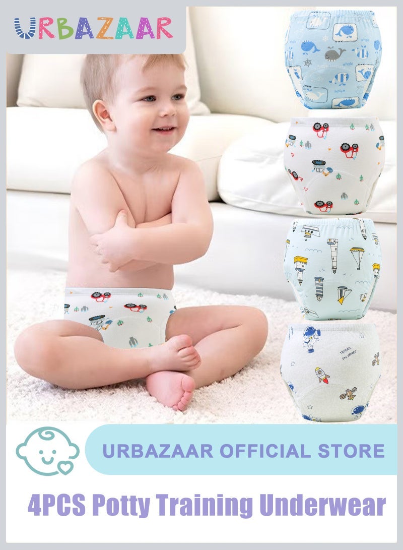 URbazaar Baby Potty Training Underwear for Boys and Girls, 4 Pack Absorbent Training Pants for Toddlers with Printed Reusable Cotton Toilet Training Pants for 12-18kg Kids (2-4 Years) - Image 1