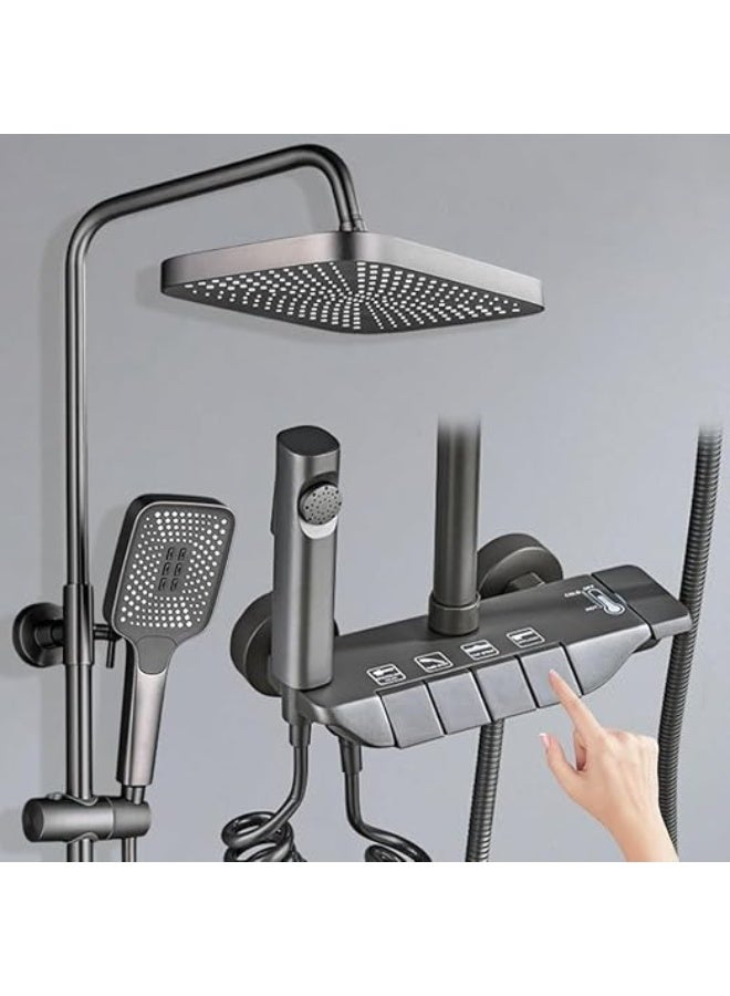 YD Luxury Thermostatic Shower Set Rainfall Shower System Wall Mounted Bathroom Shower Mixer with Hand Shower Multi Function Digital Control Panel - Image 1