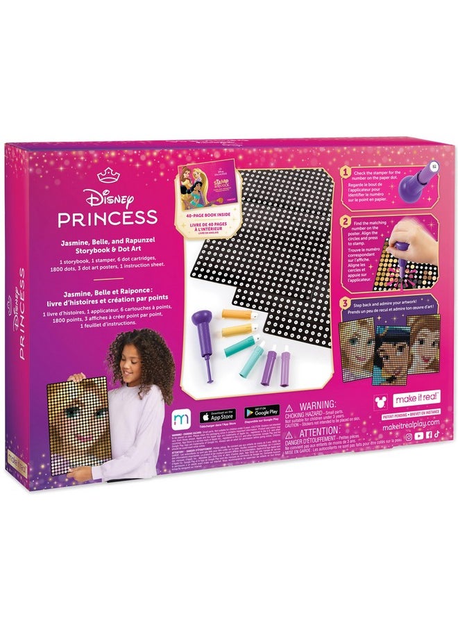 Make It Real Make It Real: Disney Stamp to Reveal - Jasmine, Belle, Rapunzel Storybook & Dot Art - 1812pcs, DIY 3 Princess Dot Posters, Craft, Girls & Kids Ages 6+  - Image 2