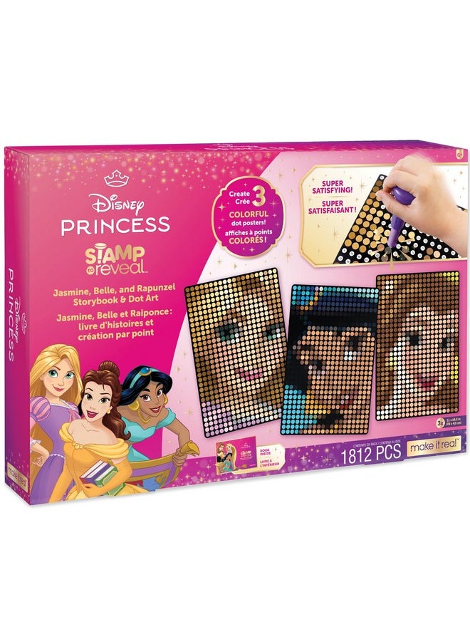 Make It Real Make It Real: Disney Stamp to Reveal - Jasmine, Belle, Rapunzel Storybook & Dot Art - 1812pcs, DIY 3 Princess Dot Posters, Craft, Girls & Kids Ages 6+  - Image 1