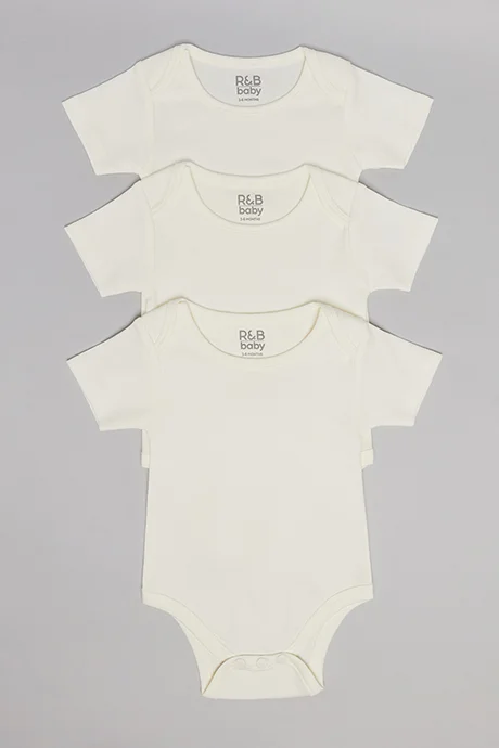 أر أند بي 3 Pack Solid Bodysuits with Short Sleeves