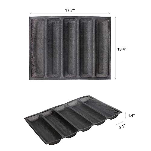 FETESUR Silicone Perforated Baking Forms Sandwich Mold French Baguette Bread Pan Food Mat 5 Loaf Non-Stick Baking Liners - Image 2